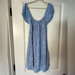 Billabong Babydoll Mini Dress Scoop Neck Floral Light Blue Size S